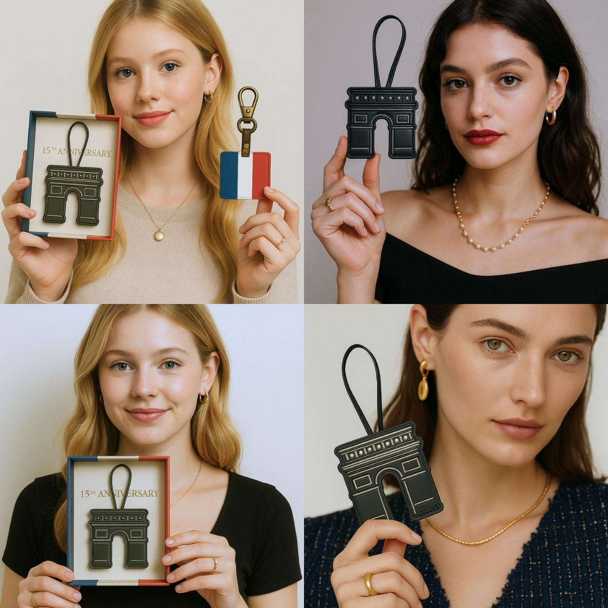 A promotional image for the 15th anniversary featuring the Arc de Triomphe leather keychain.
