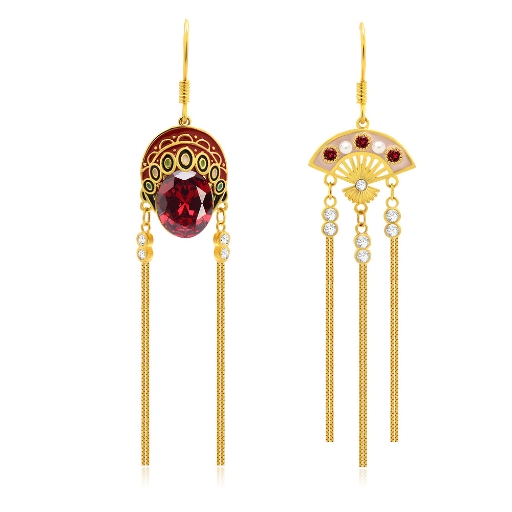 Full view of the Wholesale Chinese Opera Mask & Fan Earrings