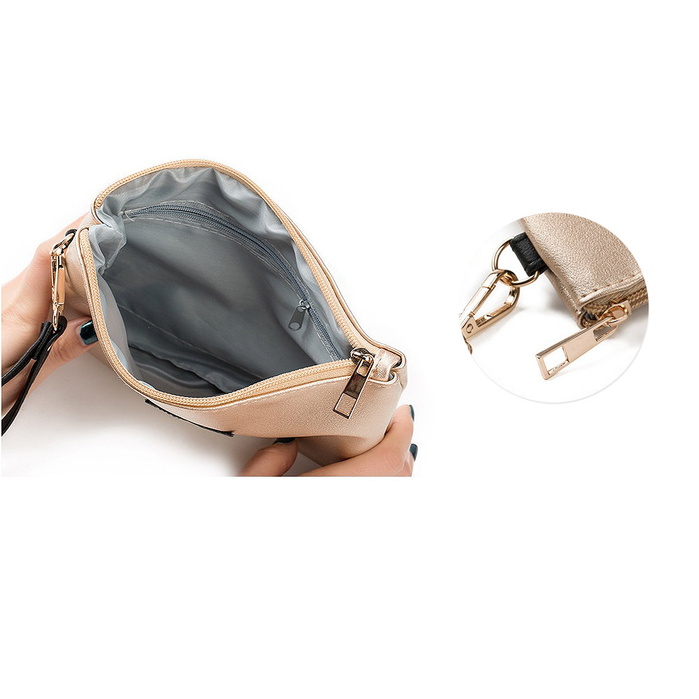 Detailed interior view of the star clutch bag with gold zipper