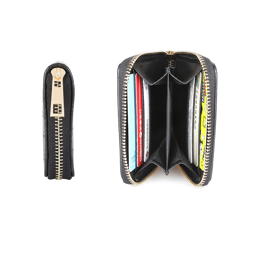 Detailed interior view of the Black Croc Purse with card slots