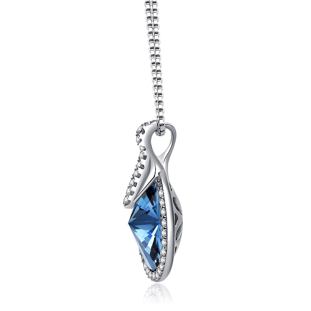Close-up of the blue Swarovski crystal pendant