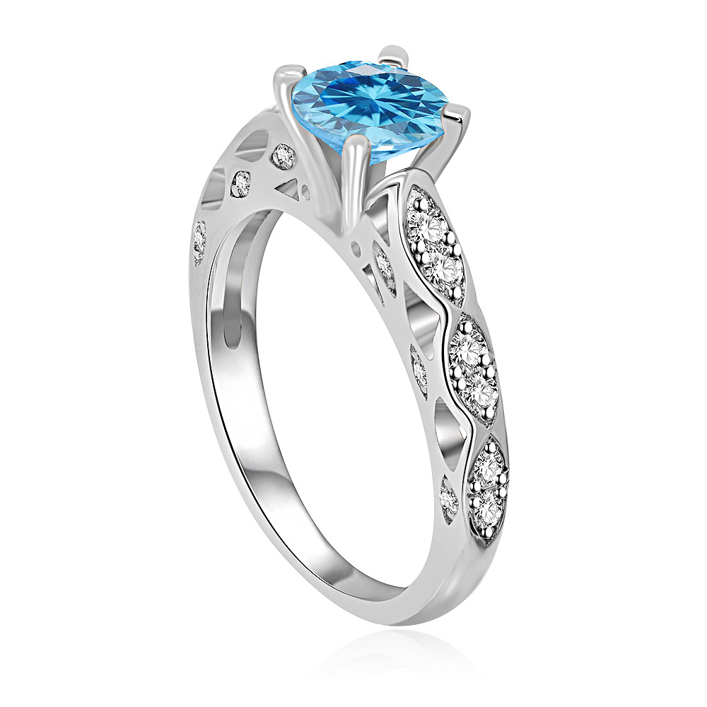 A close-up view of the Aquamarine Rider Ring, highlighting its intricate details and sparkling gemstones.