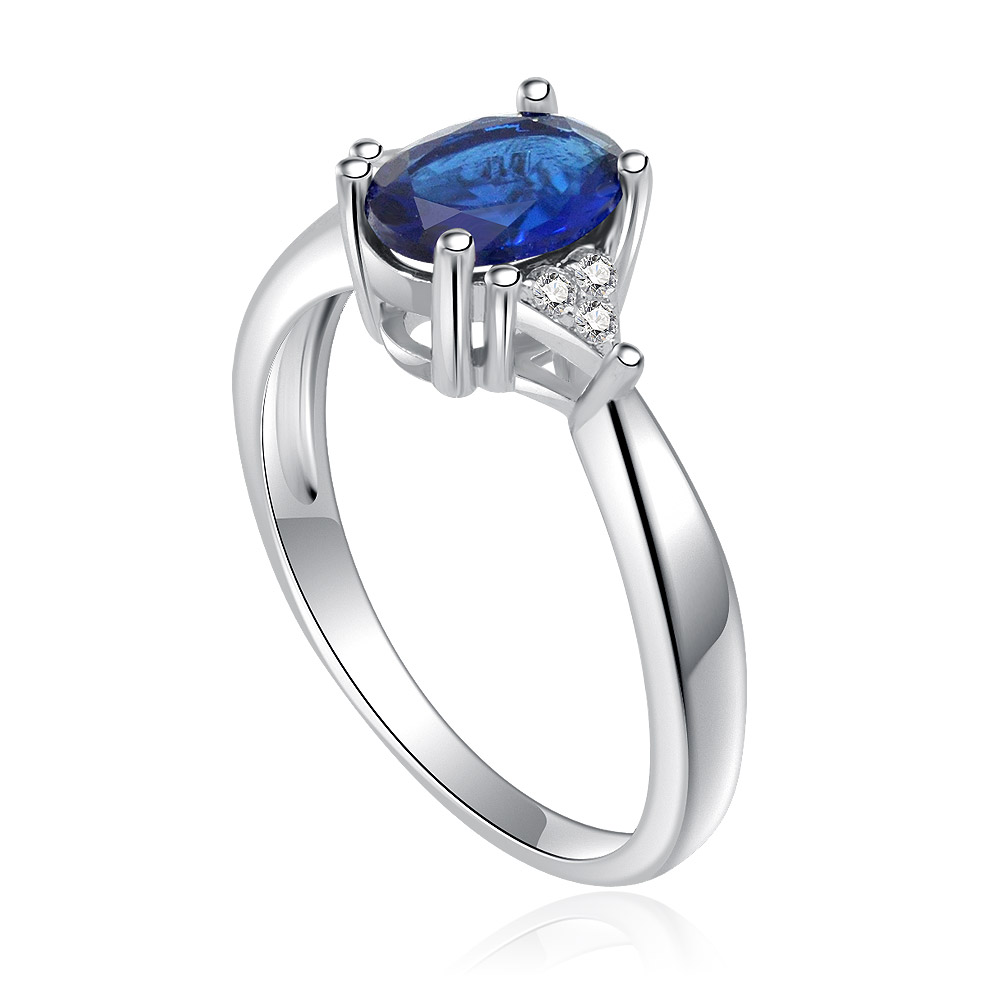 Detailed side view of the Oval Sapphire and Zirconia Ring