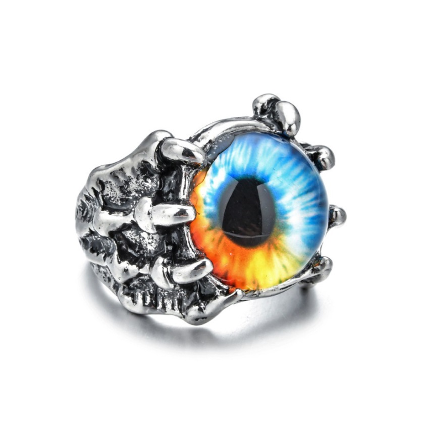 A variation of the evil eye ring with a multicolored iris
