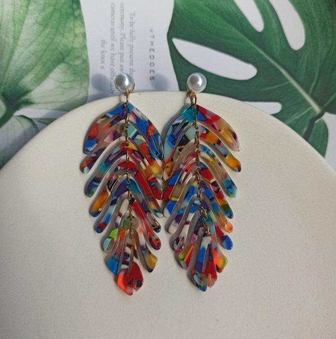 Colorful variation of the leaf acrylic earrings