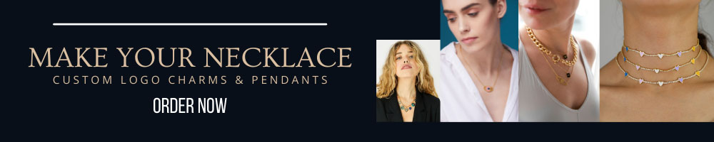 Advertisement for custom logo charms and pendants for necklaces