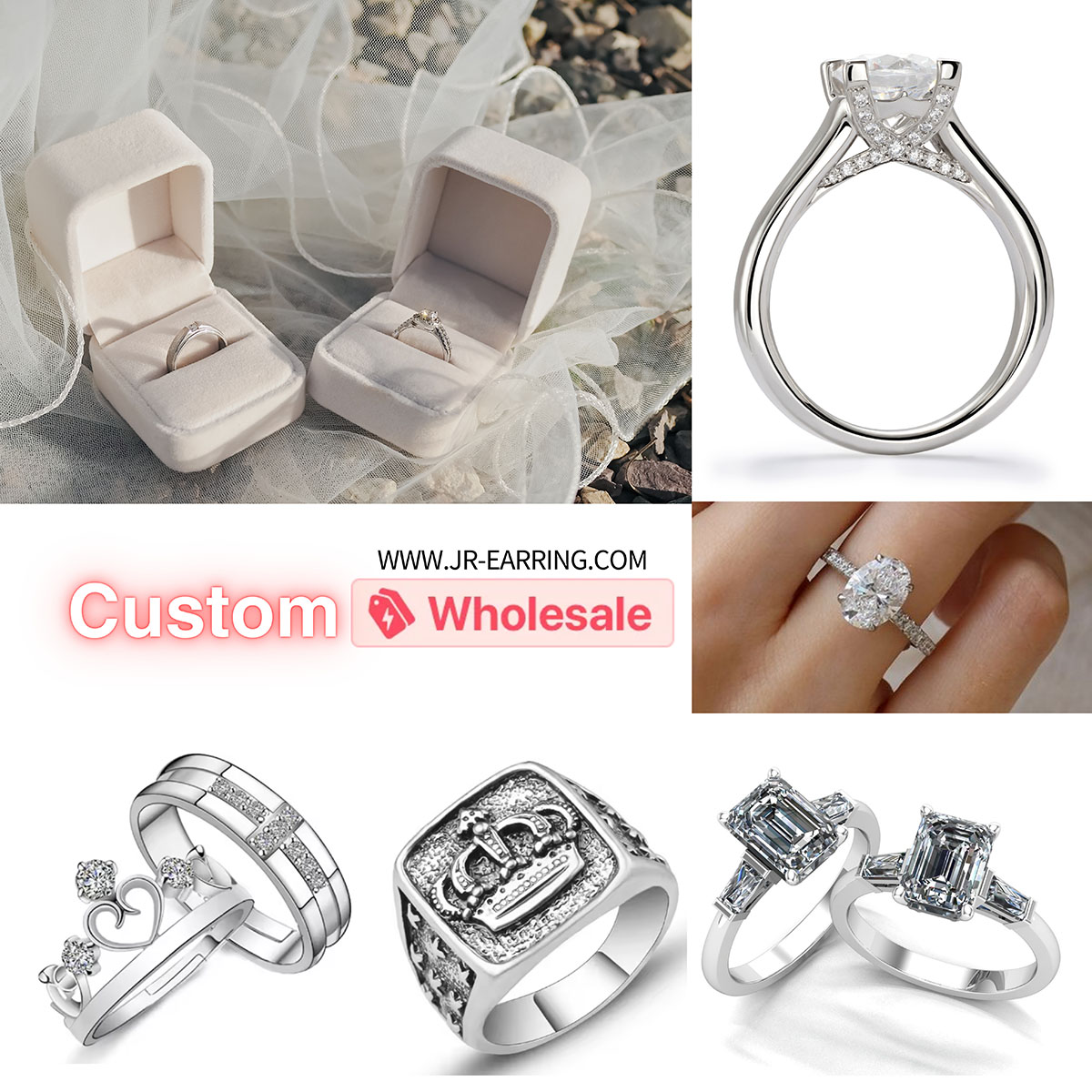 A collection of custom wholesale rings from JR Fashion Accessories