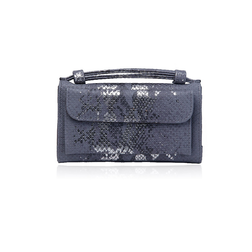 Stylish dark gray handbag with a snakeskin texture