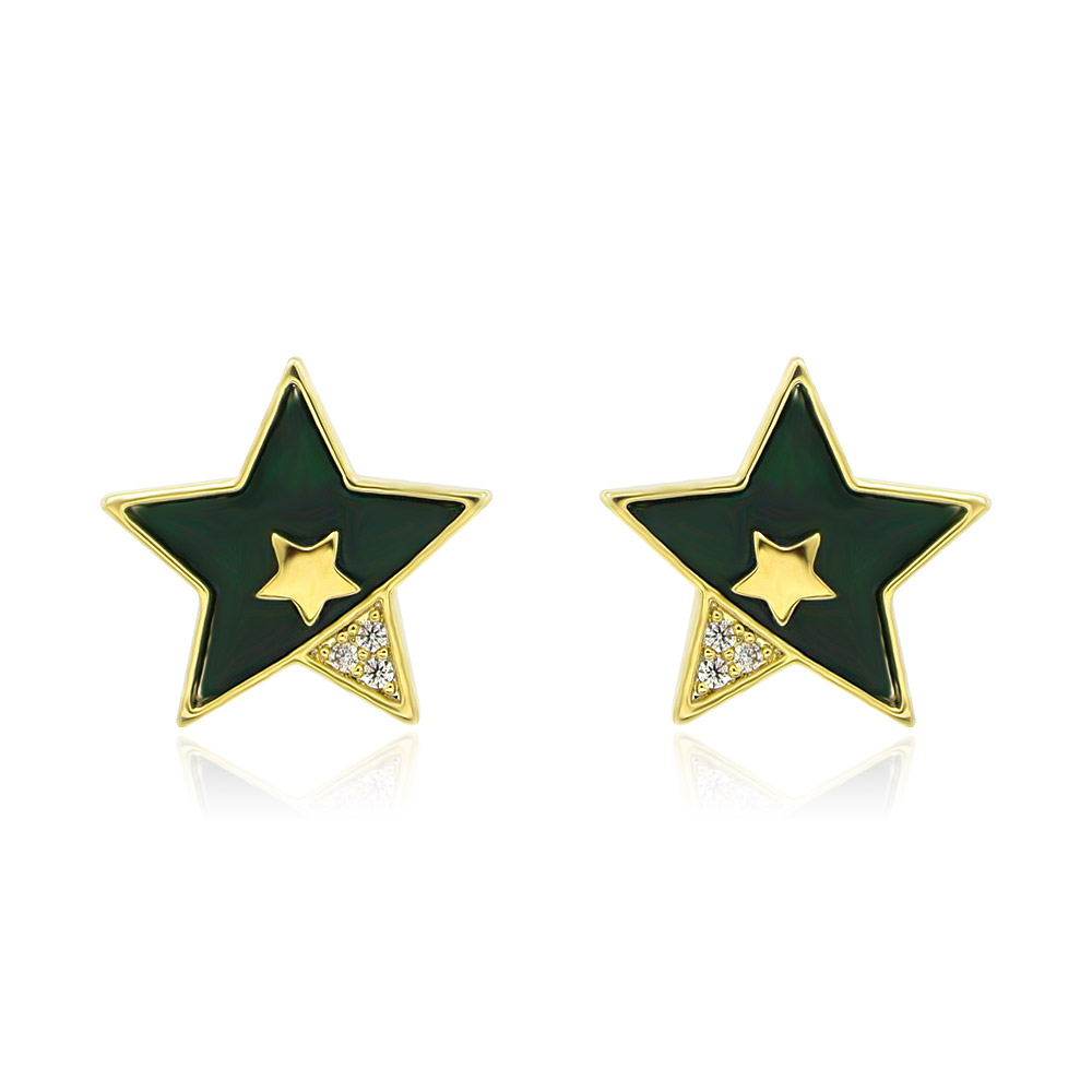 Detailed view of the Star Emerald Earrings on a white background