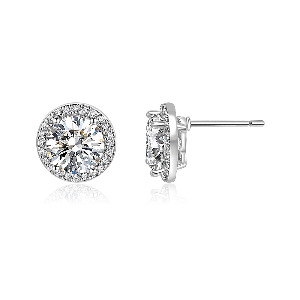 A detailed view of the Round Zirconia Cluster Stud Earrings showing the intricate setting.