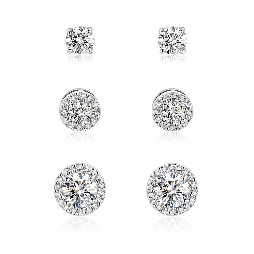 Various styles of the rhodium pave stud earrings
