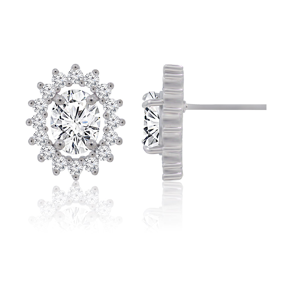Detailed view of the Oval Halo Stud Earring's craftsmanship