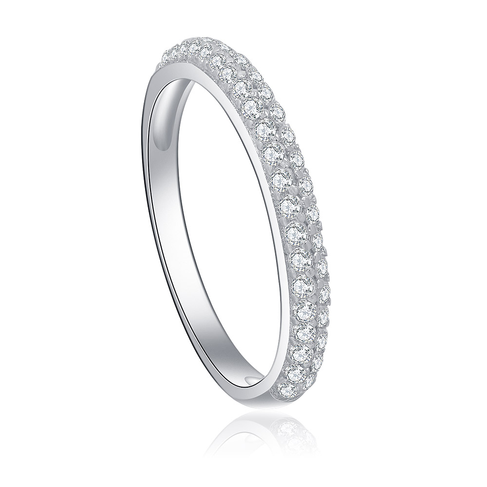 Detailed view of the pave-set cubic zirconia on the sterling silver band