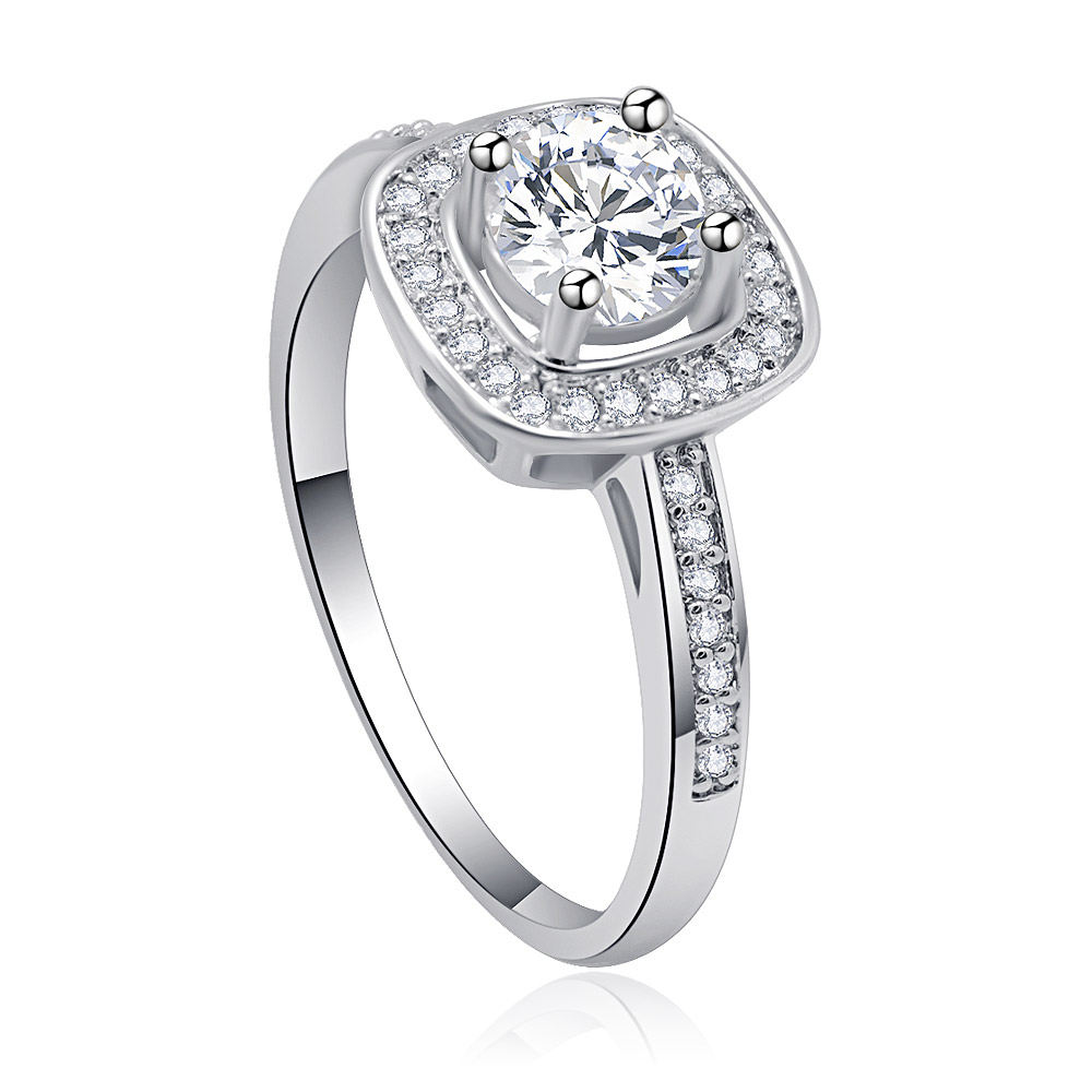 Detailed close-up of the square princess cut CZ ring