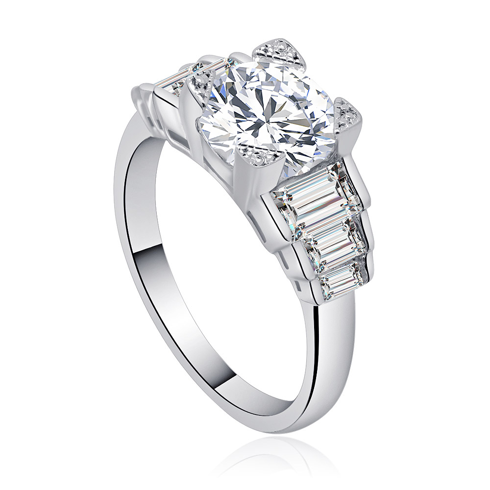 Detailed side view of the Baguette Channel Engagement Ring