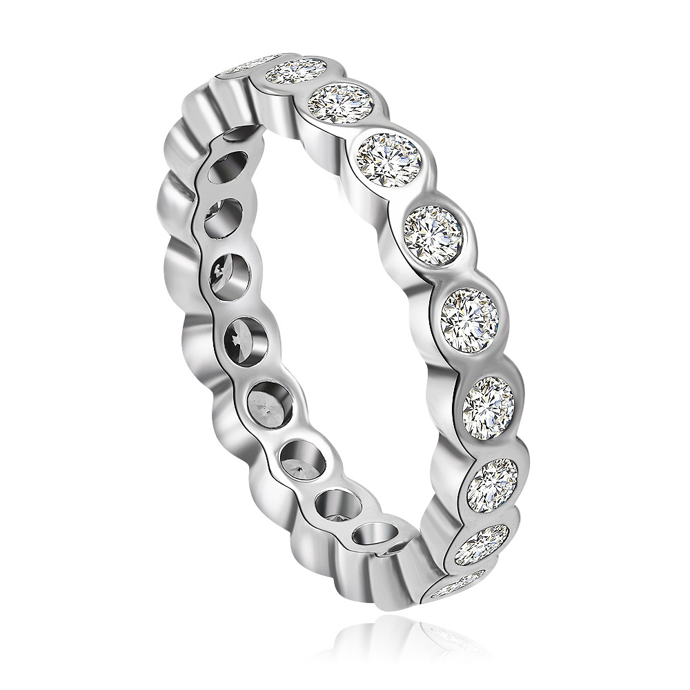 Side view of the 925 Sterling Silver Alluring Brilliant Ring showing the detailed setting of cubic zirconia stones.