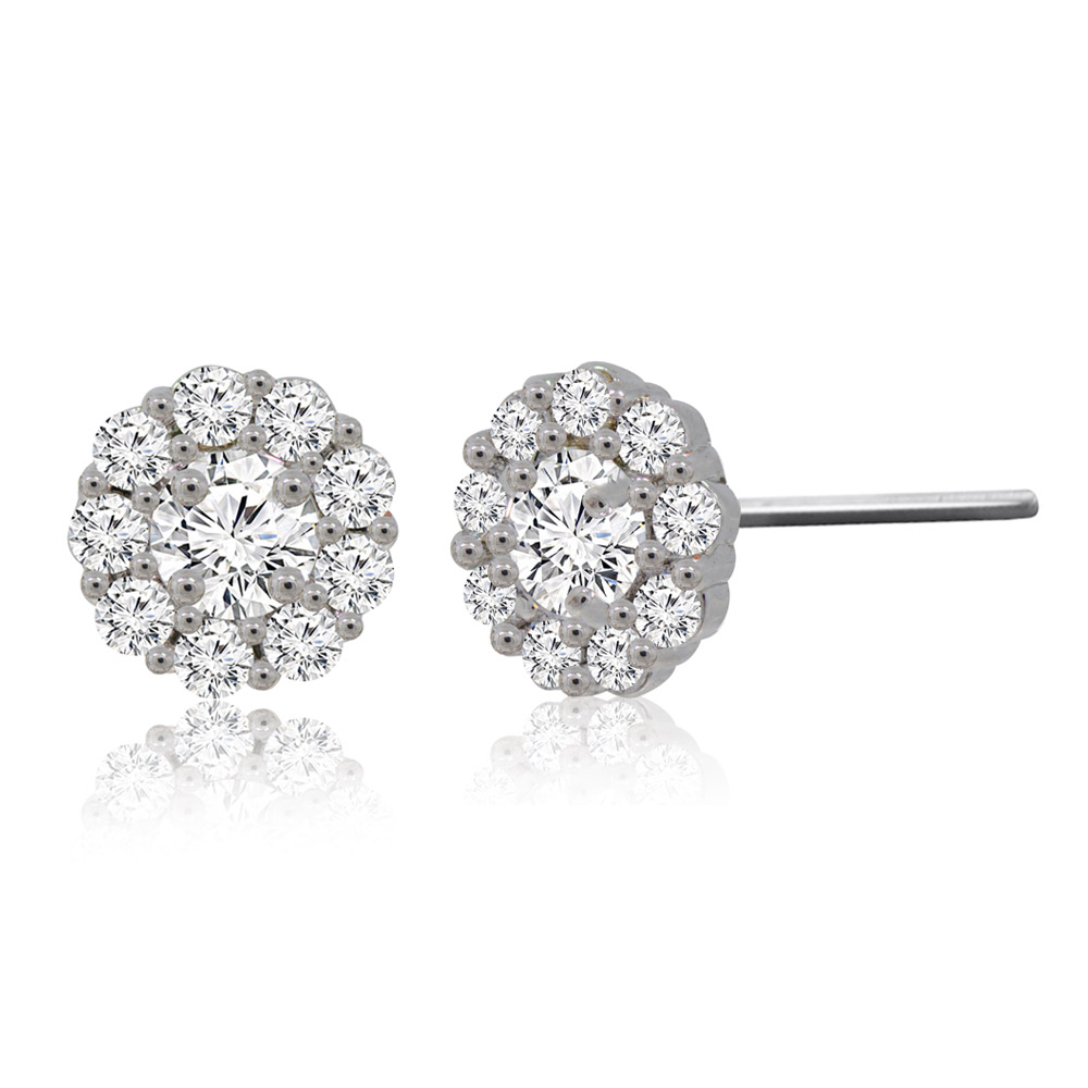 A close-up of the 10MM Cubic Zirconia Earring Jackets showing the halo of stones