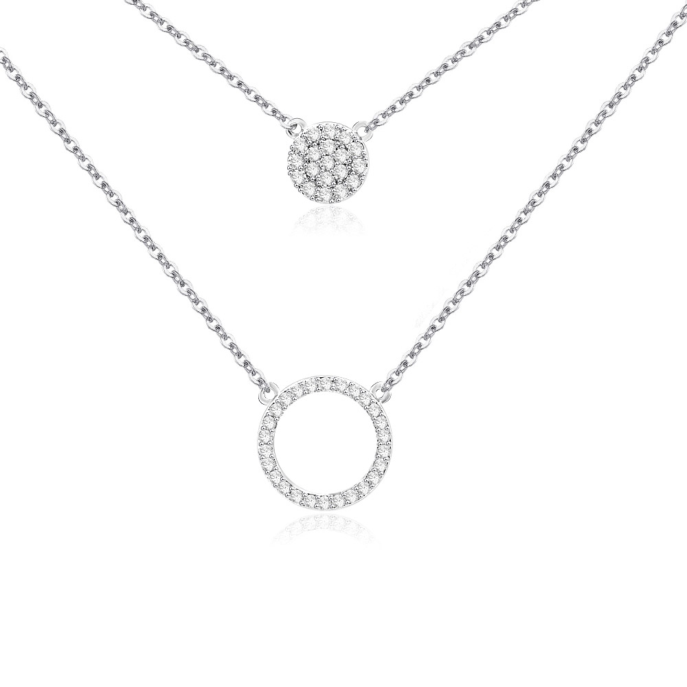 Detailed view of the Cubic Zirconia pendants on the layered necklace