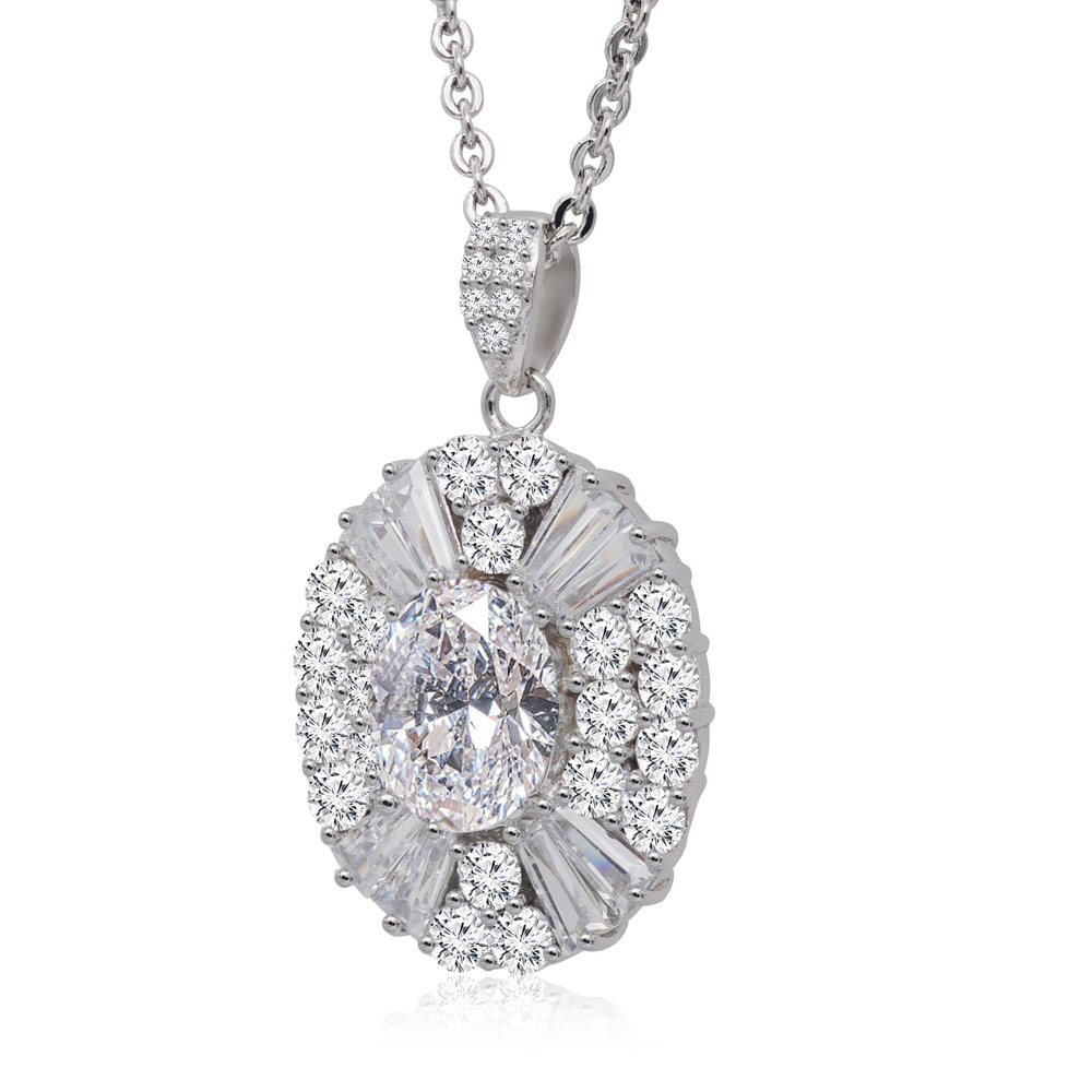 Detailed view of the oval cubic zirconia pendant