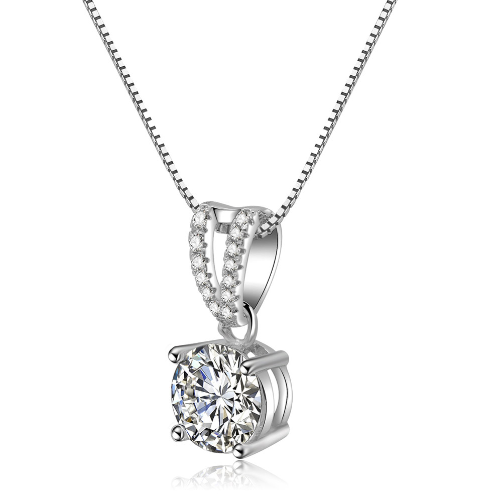 A model showcasing the Sparkling 8MM Clear CZ Necklace