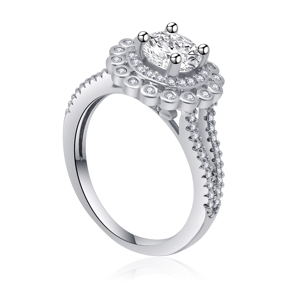 Detailed side view of the Round Cut Split Shank Engagement Ring