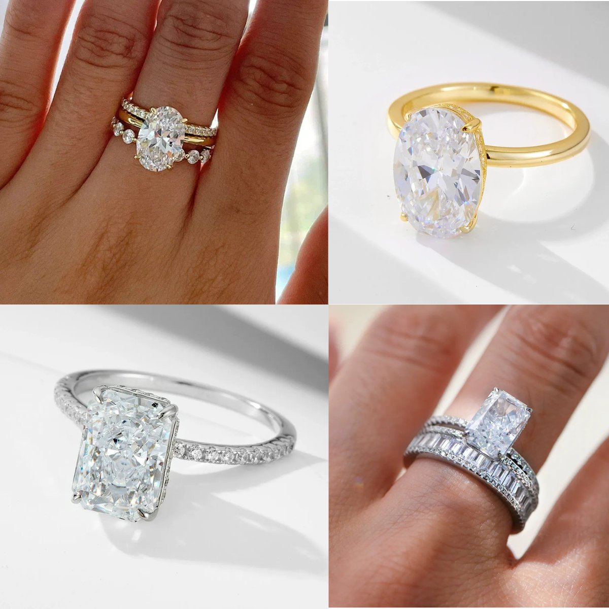 A collection of four different custom cubic zirconia engagement rings