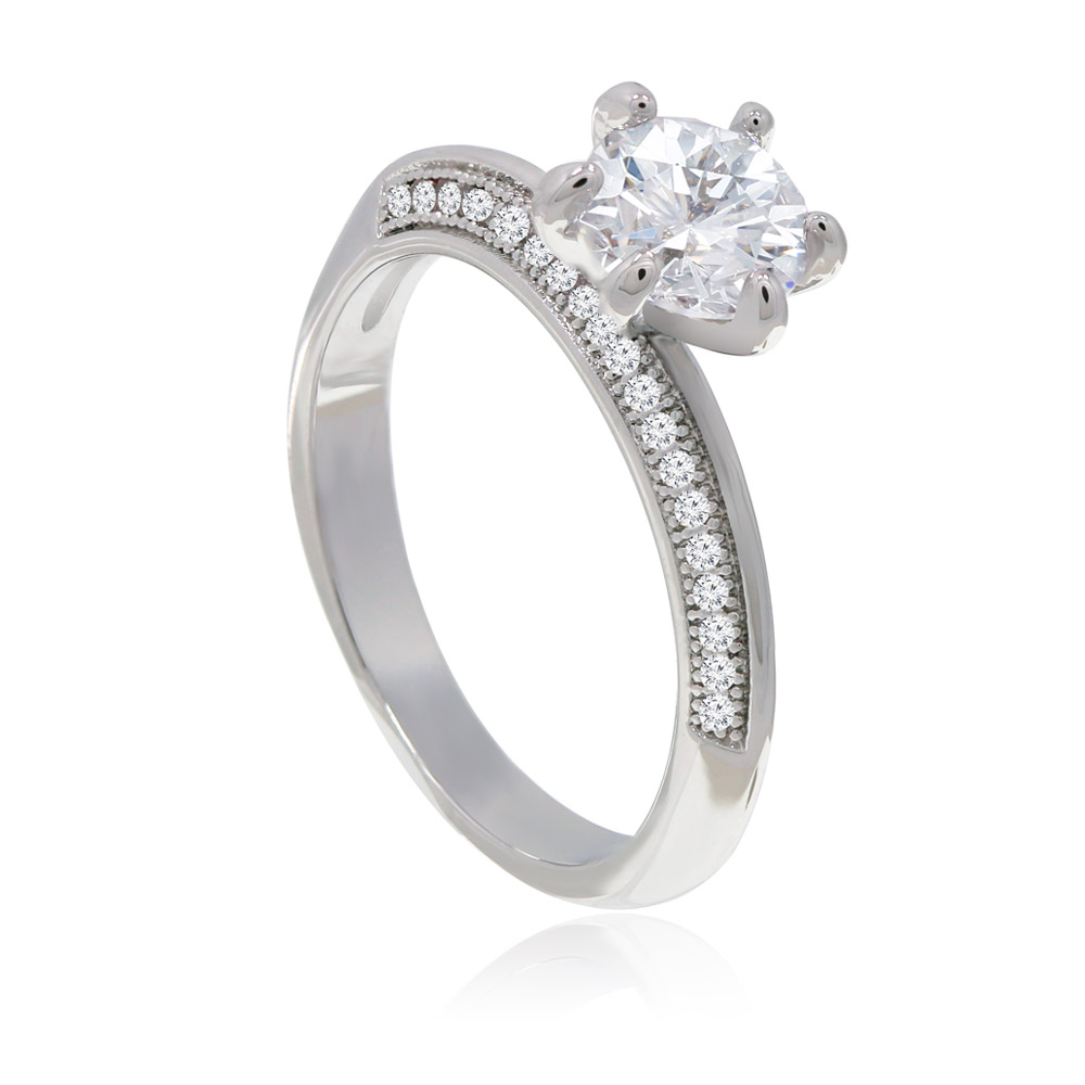 Detailed view of the Romantic Love Eternity Ring's six-prong setting