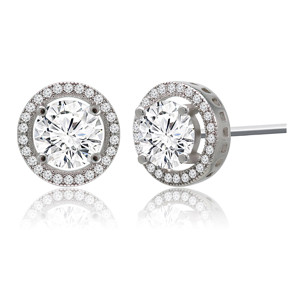 Detailed view of the Radiant Round Stud Earrings halo setting