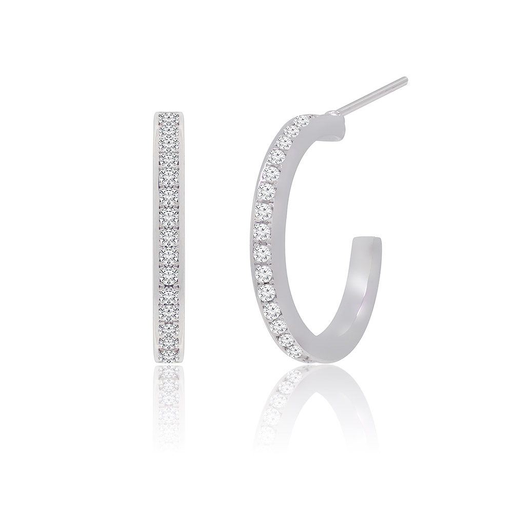 A pair of elegant diamond-studded silver hoop earrings