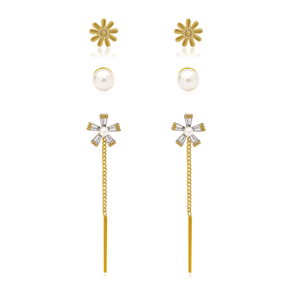 A collection of wholesale stud earrings from JR Fashion Accessories, featuring flower, pearl, and classic designs in gold tones.