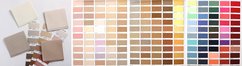 A color chart showing a wide selection of microfiber fabric colors for custom pouches.