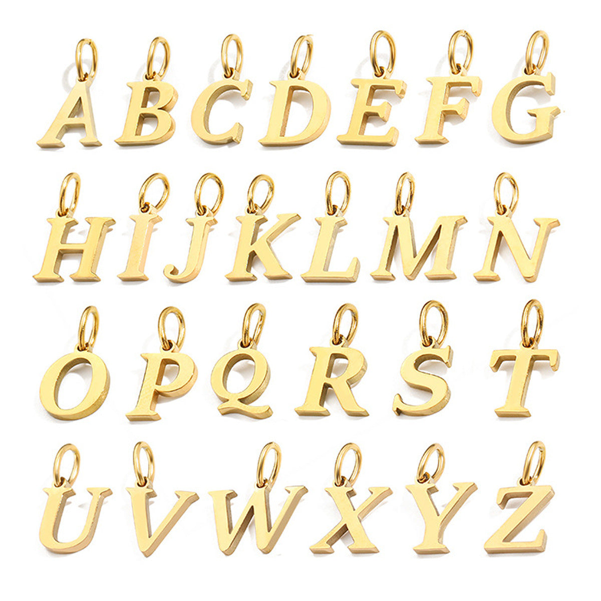 A full set of gold alphabet pendants for the minimalist necklace
