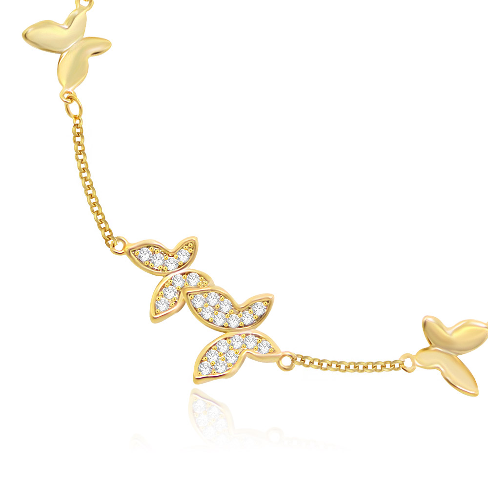 Detailed view of the gold-plated butterfly charm with sparkling CZ stones