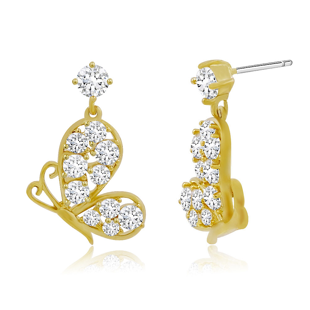 Detailed view of the Cubic Butterfly Dangle Earrings showing the post back and gemstone details.