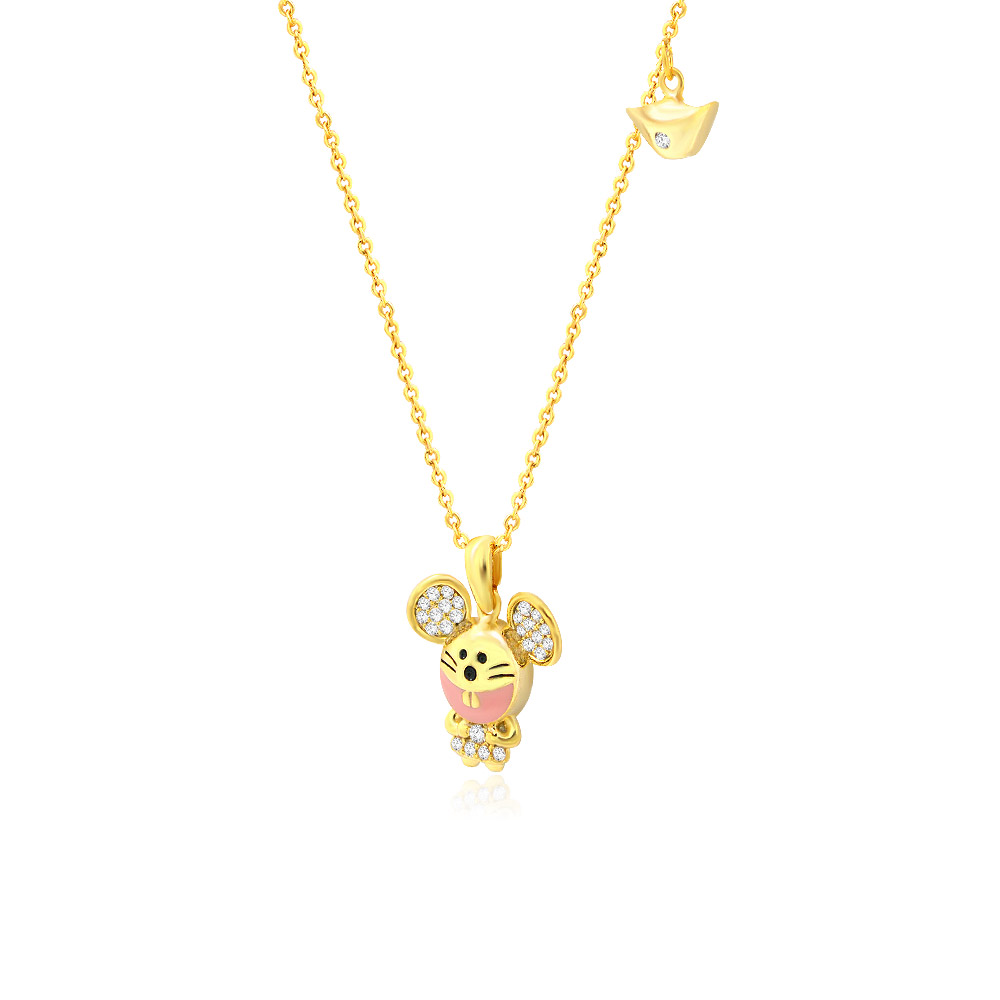 Close-up of the mouse pendant with pink and gold details