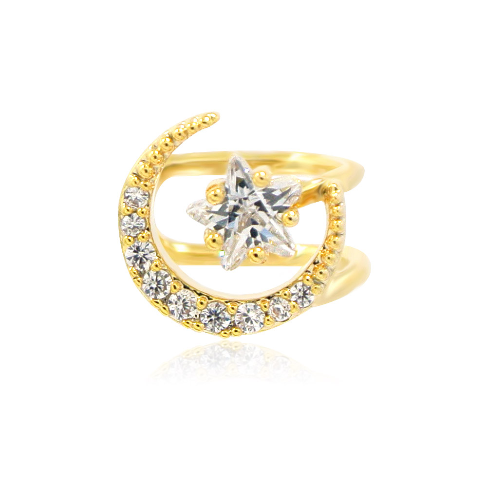 Close-up of the Geometric Moon Star Cartilage Ear Cuff