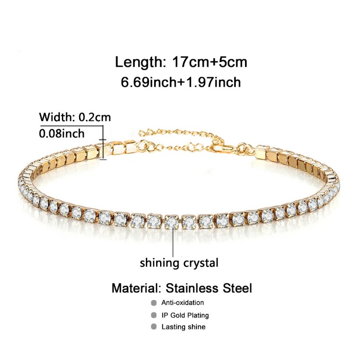 Specifications for the gold crystal stainless steel bracelet