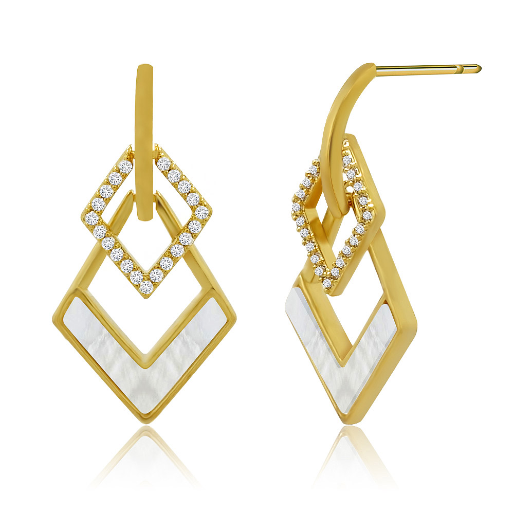 Detailed craftsmanship of the Triangle Shell Frame CZ Charm Earrings