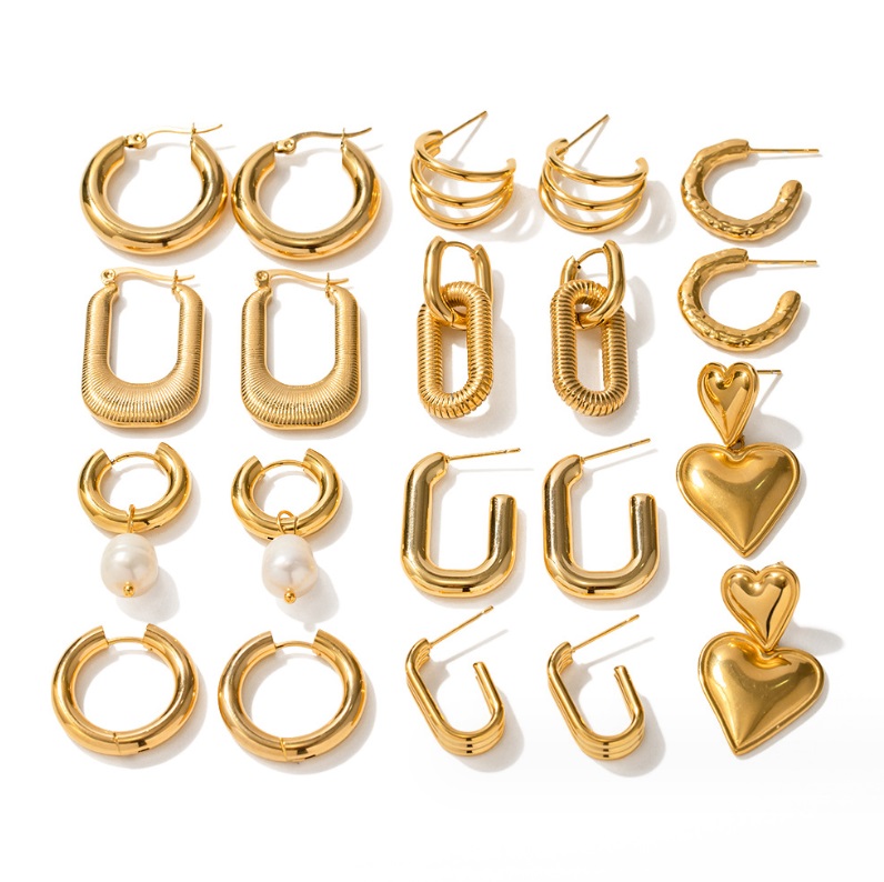 A variety of custom 18K gold plated hoop earrings designs