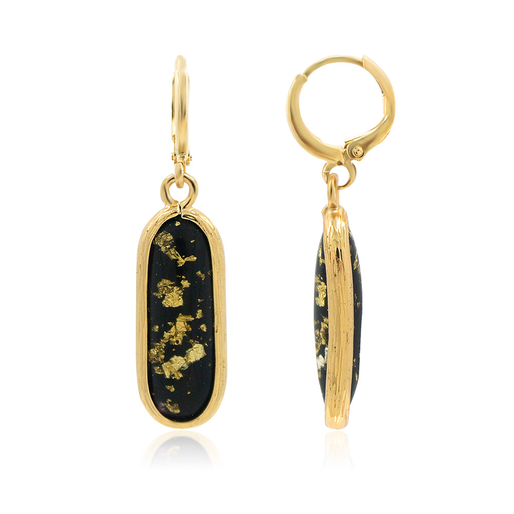 Side view of the Black and Gold Resin Earrings