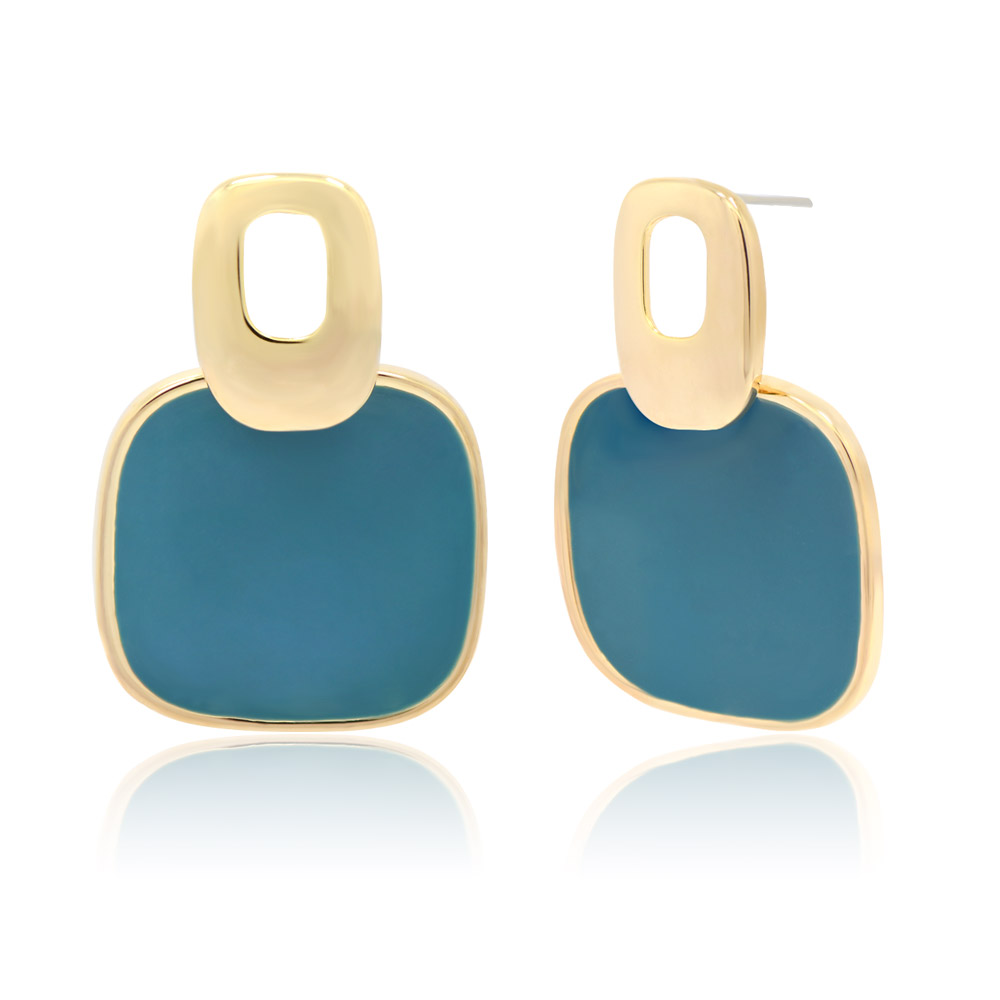 Close-up of the Cubic Square Blue Enamel Stud