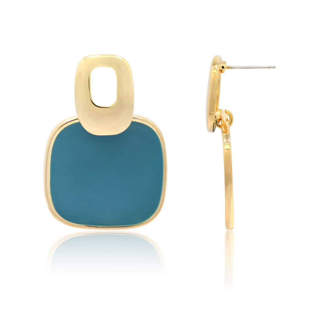 Multiple angles of the Cubic Square Blue Enamel Studs