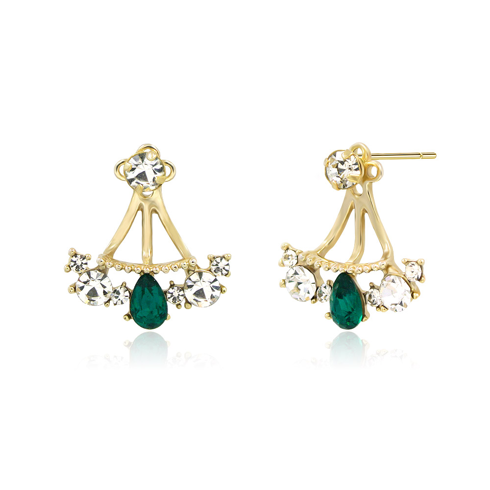 A pair of Shiny Crystal Emerald Ear Jackets showing the versatile 2-way wear option