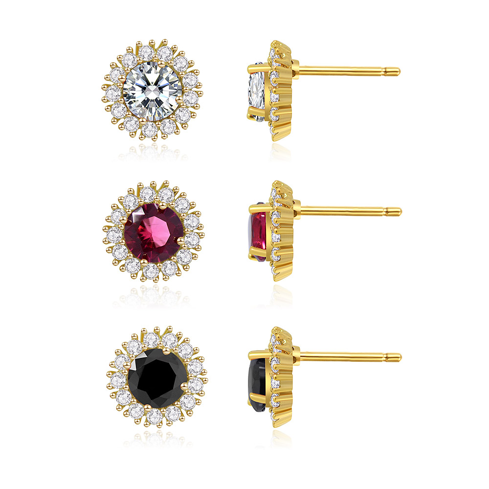 Detailed front and back view of the 3 Colors CZ Cluster Stud Earrings