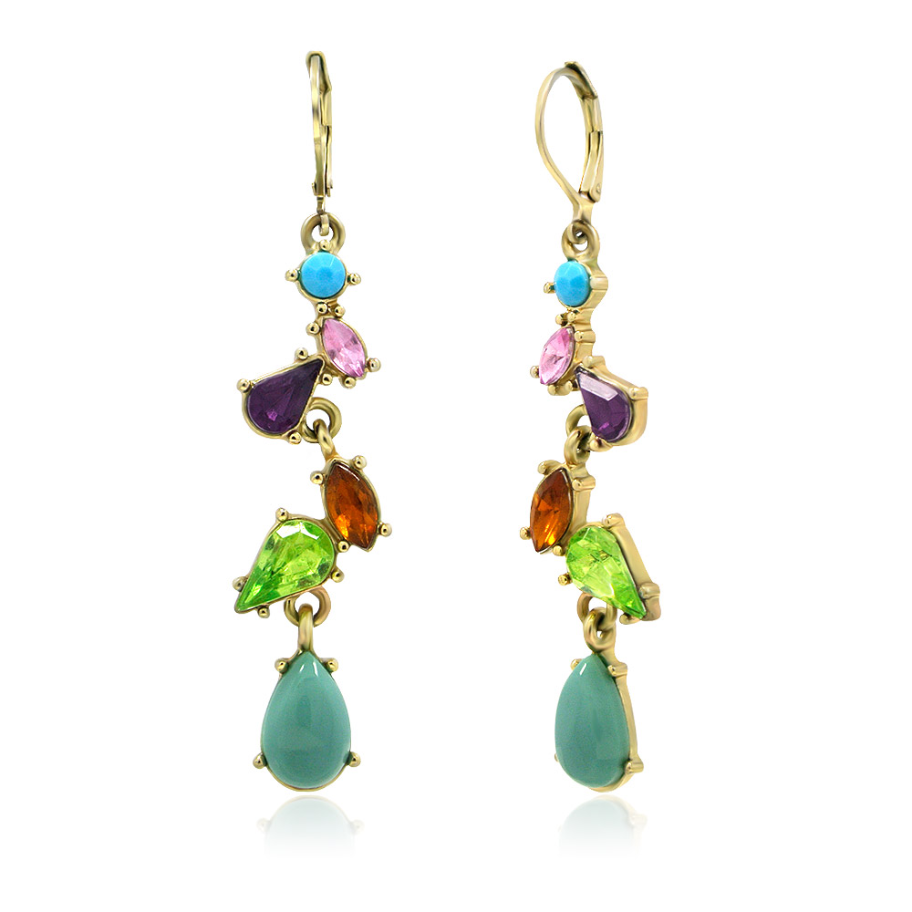 Detailed view of the multi-color resin stones on the Daisy Tropical Drop Earrings