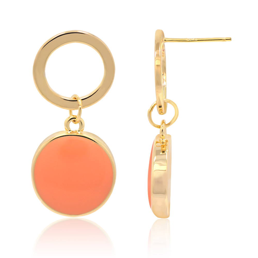 Close-up of the peach epoxy design on the Spring Orange Enamel Earrings