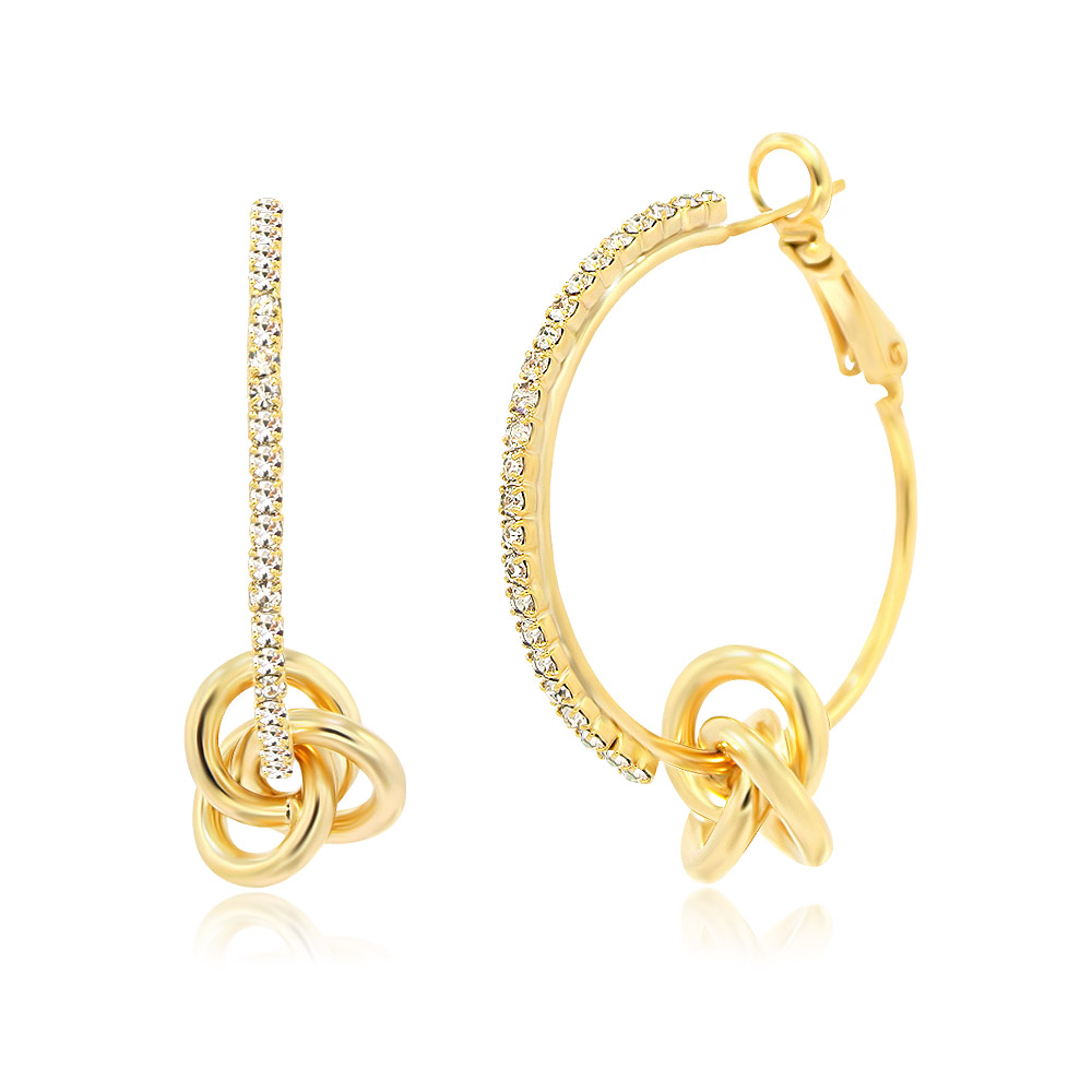 Crystal Love Knot Hoop Earrings on display