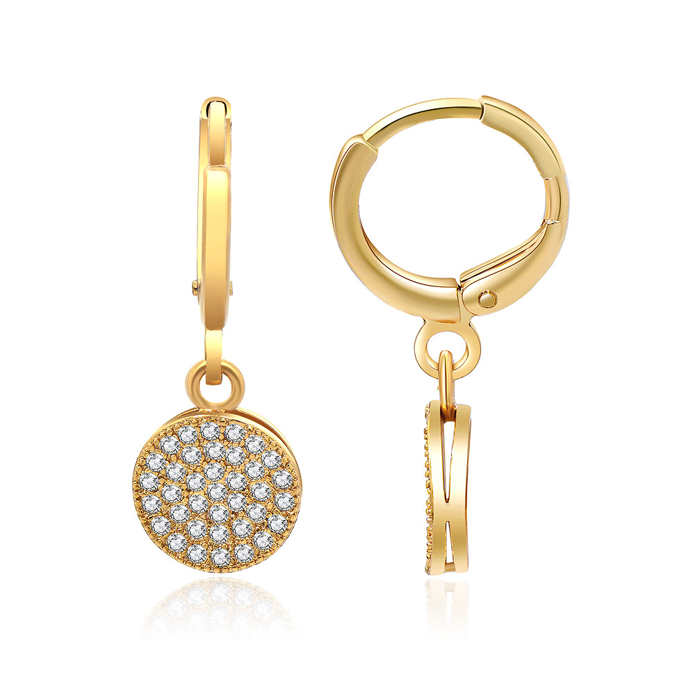 Close-up of the pave crystal detailing on the Gold Zirconia Drop Earrings