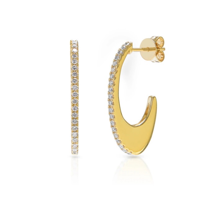 Detailed view of the gold crescent moon hoop earrings