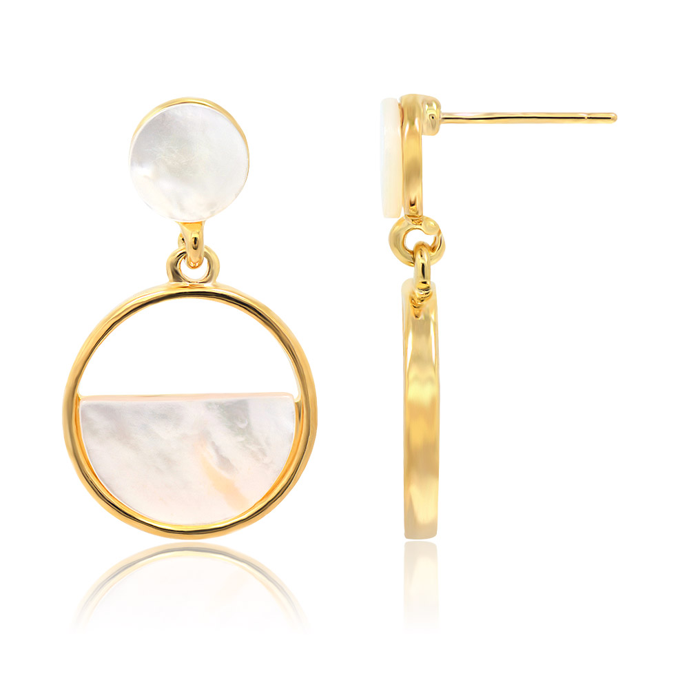 Detailed view of the Circle White Shell Half Disc Earring design